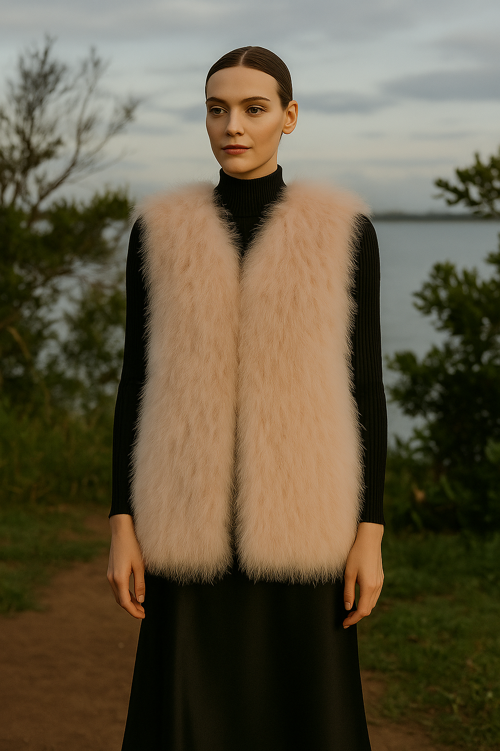 Rosé Ostrich Feather Vest