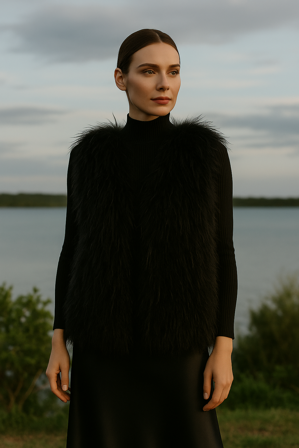 Black Ostrich Feather Vest
