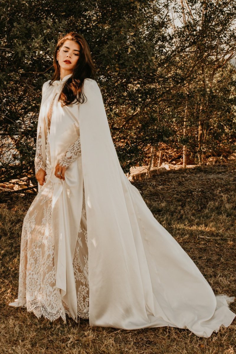 Carolina Cathedral Length Silk Bridal Cape - Nina Nieves L-Cape Carolina Cathedral Length Silk Bridal Cape - Nina Nieves L-Cape