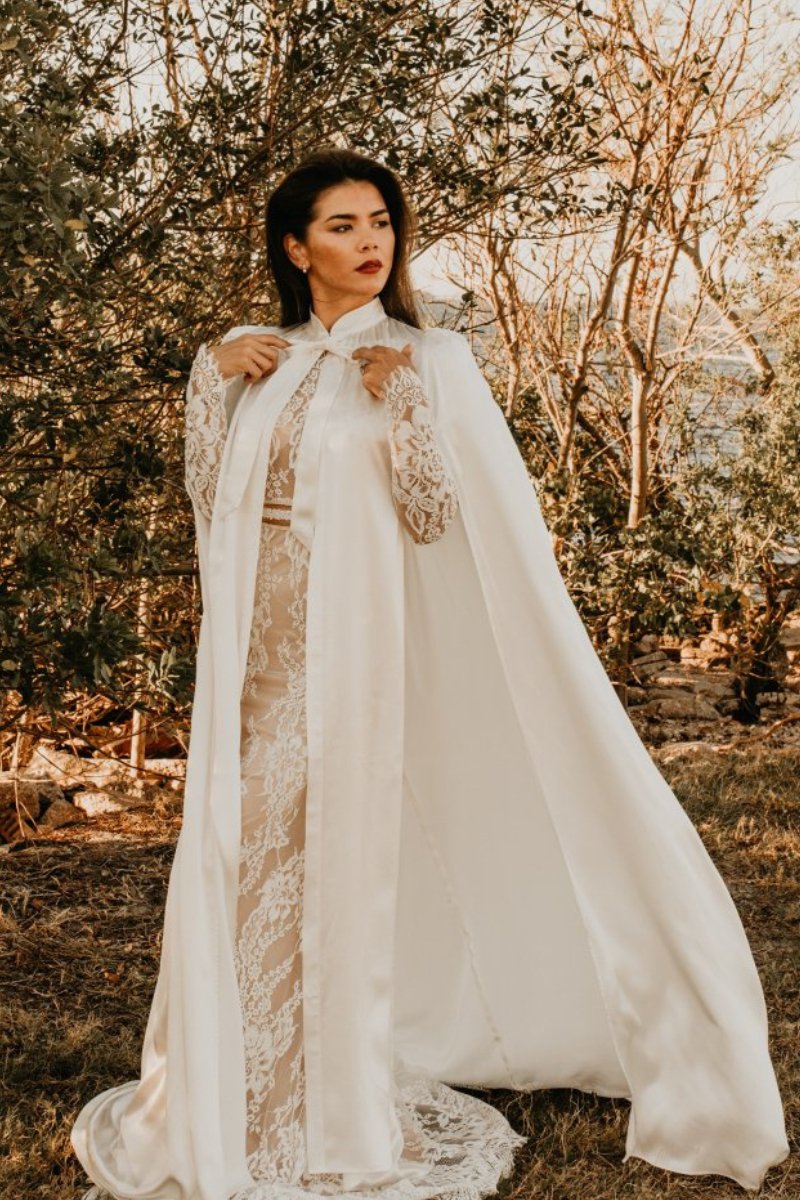 Carolina Cathedral Length Silk Bridal Cape - Nina Nieves