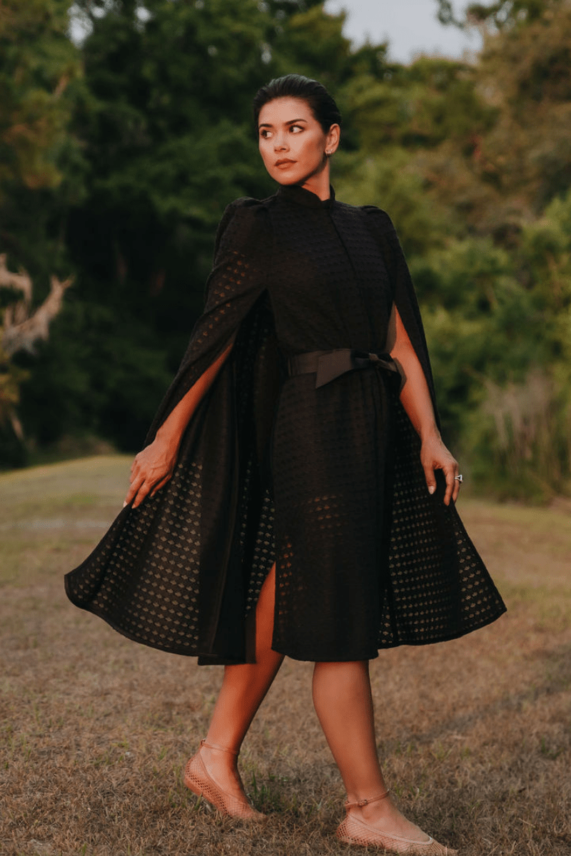 Shay Black Crochet Cape - Nina Nieves
