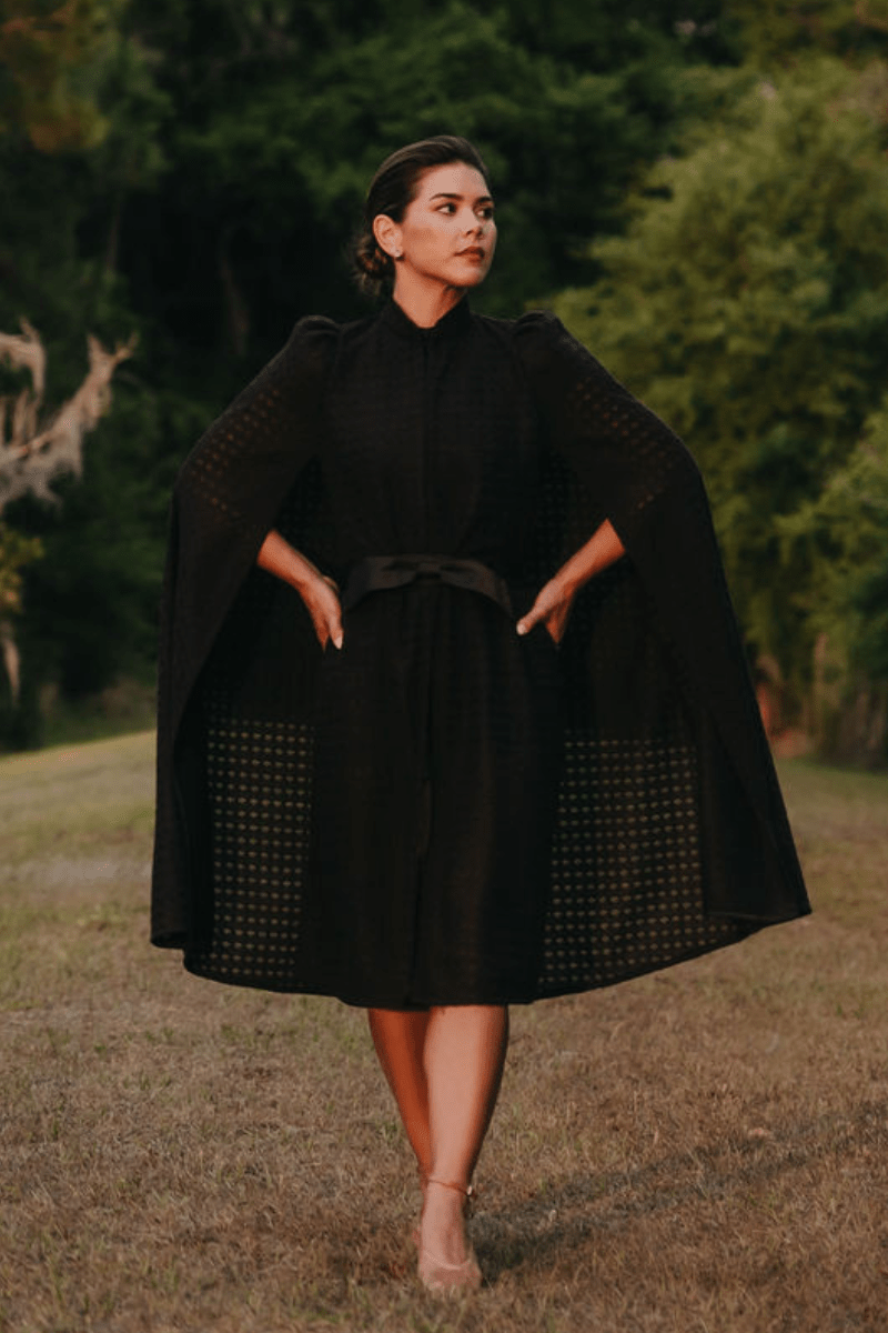 Shay Black Crochet Cape - Nina Nieves