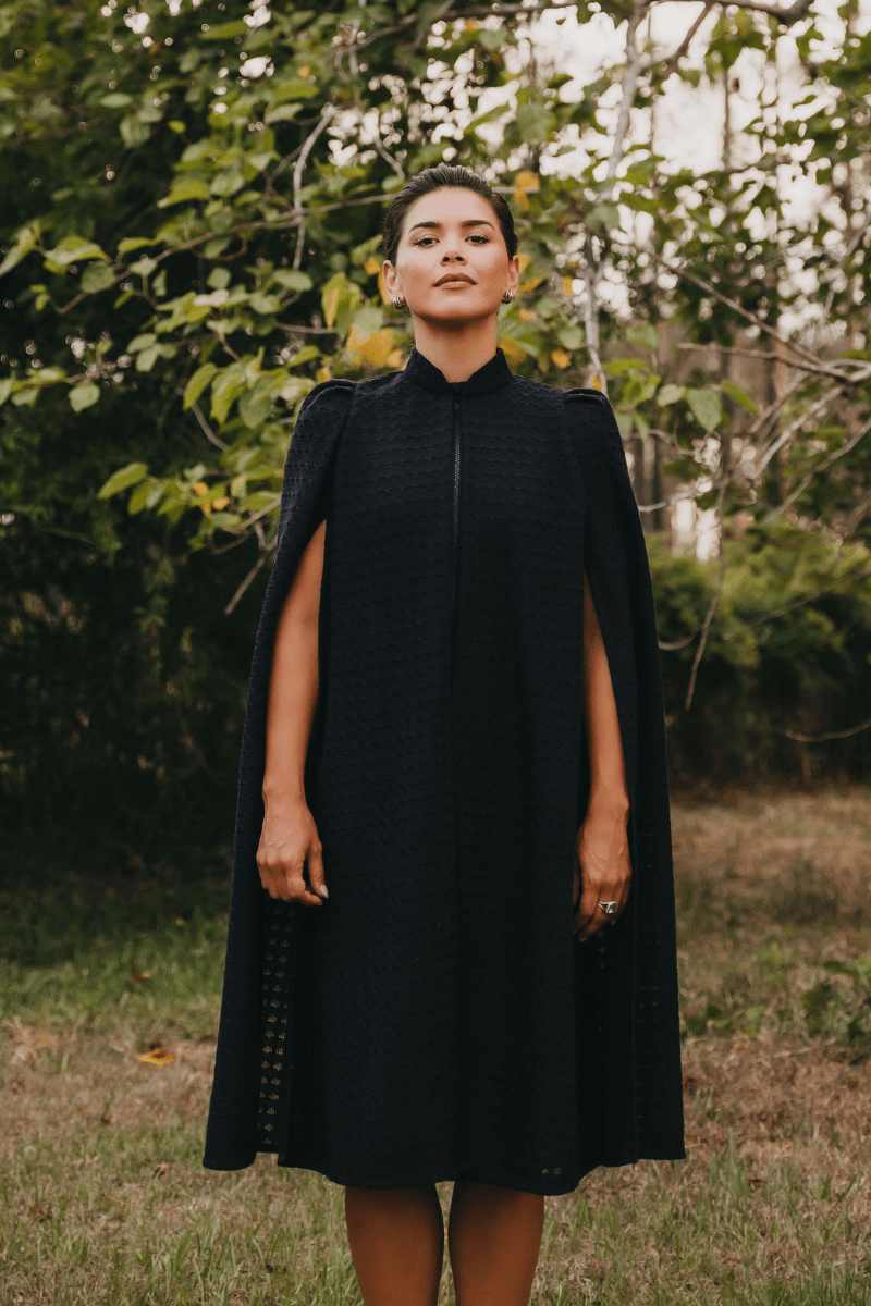 Shay Black Crochet Cape - Nina Nieves