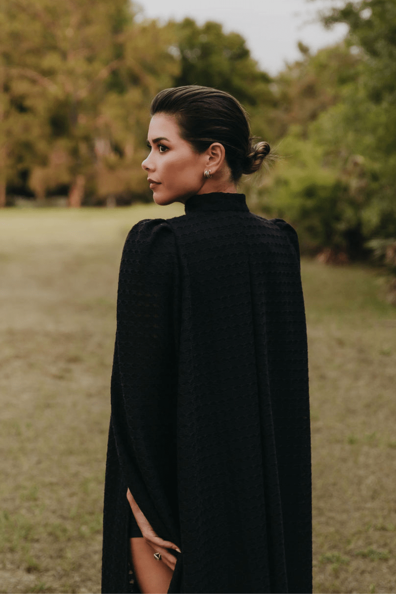 Shay Black Crochet Cape - Nina Nieves
