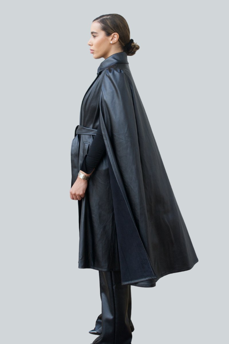Bianca Long Vegan Leather Cape - Nina Nieves