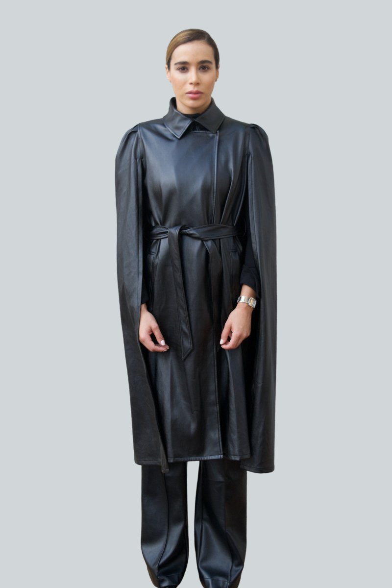 Bianca Long Vegan Leather Cape - Nina Nieves