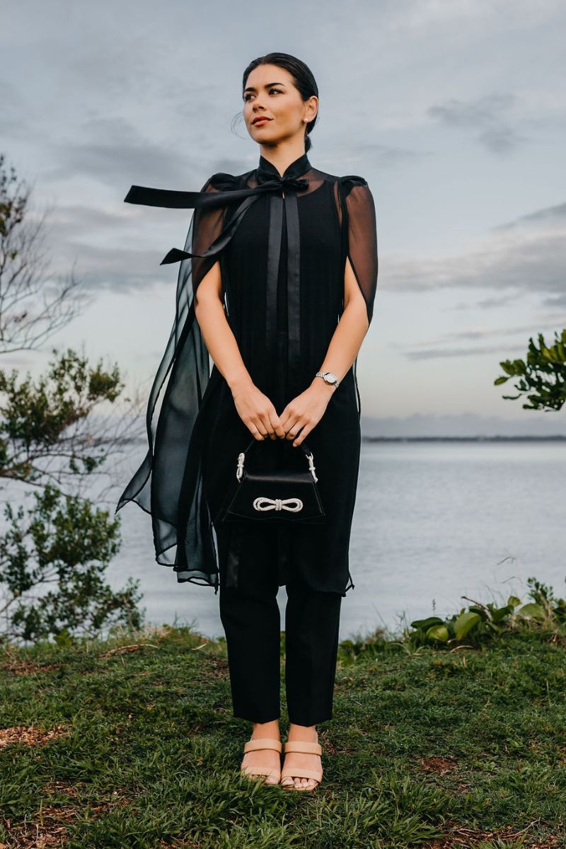 Siena Silk Chiffon Cape - Nina Nieves black sheer silk