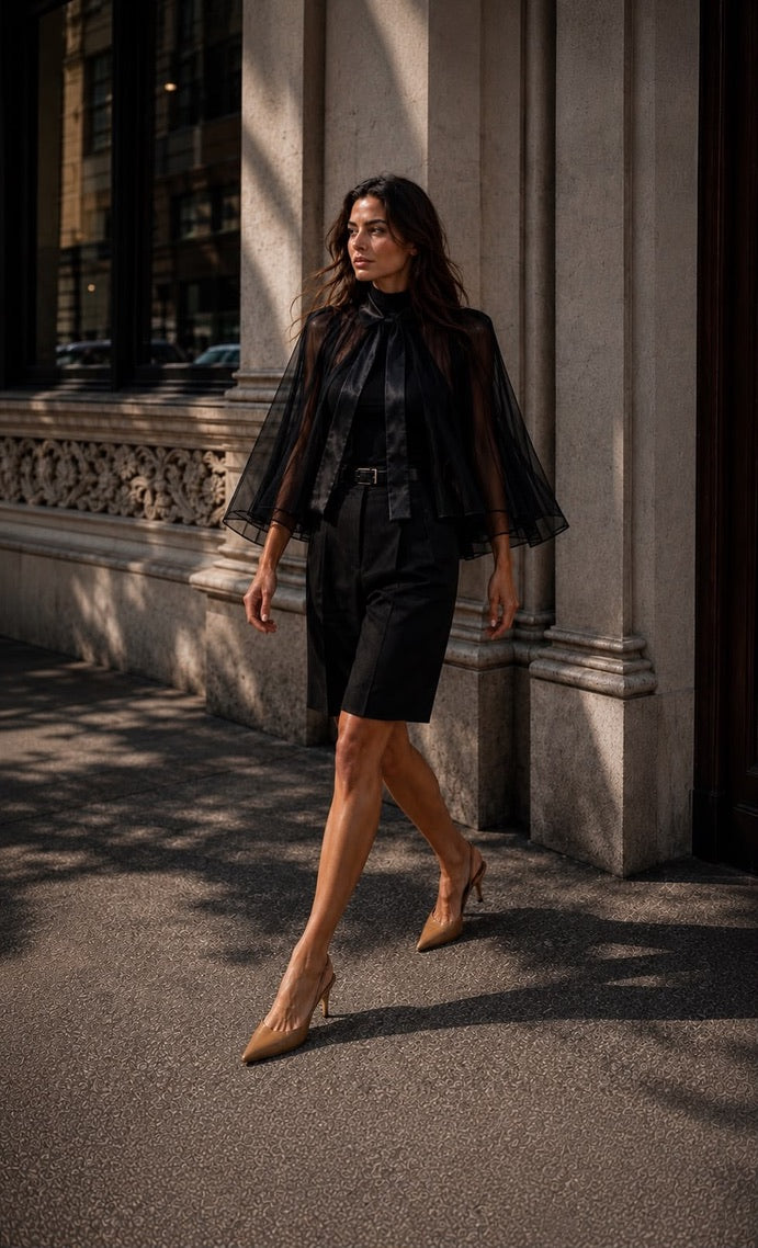 Noir Mini Siena Silk Chiffon Cape