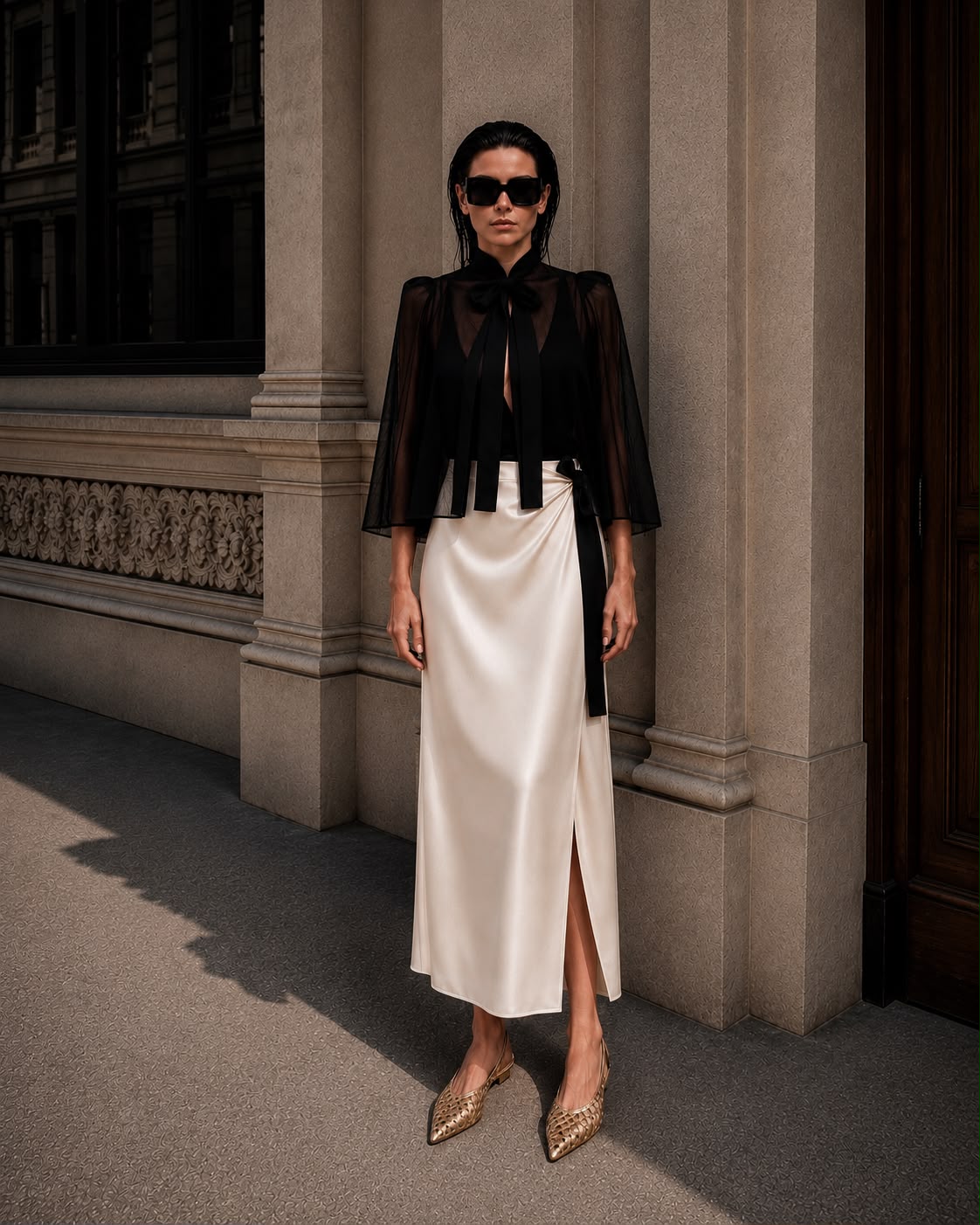 Noir Mini Siena Silk Chiffon Cape