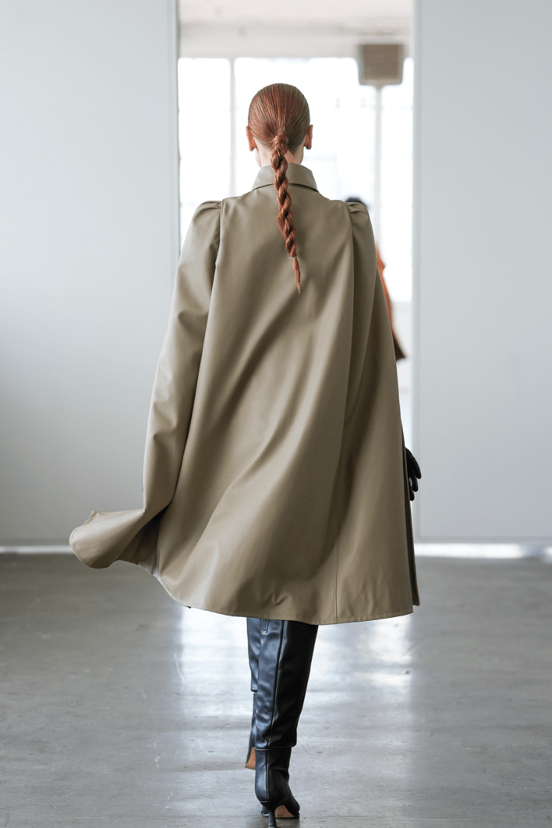 Bernina Faux Leather Long Belted Cape - Nina Nieves