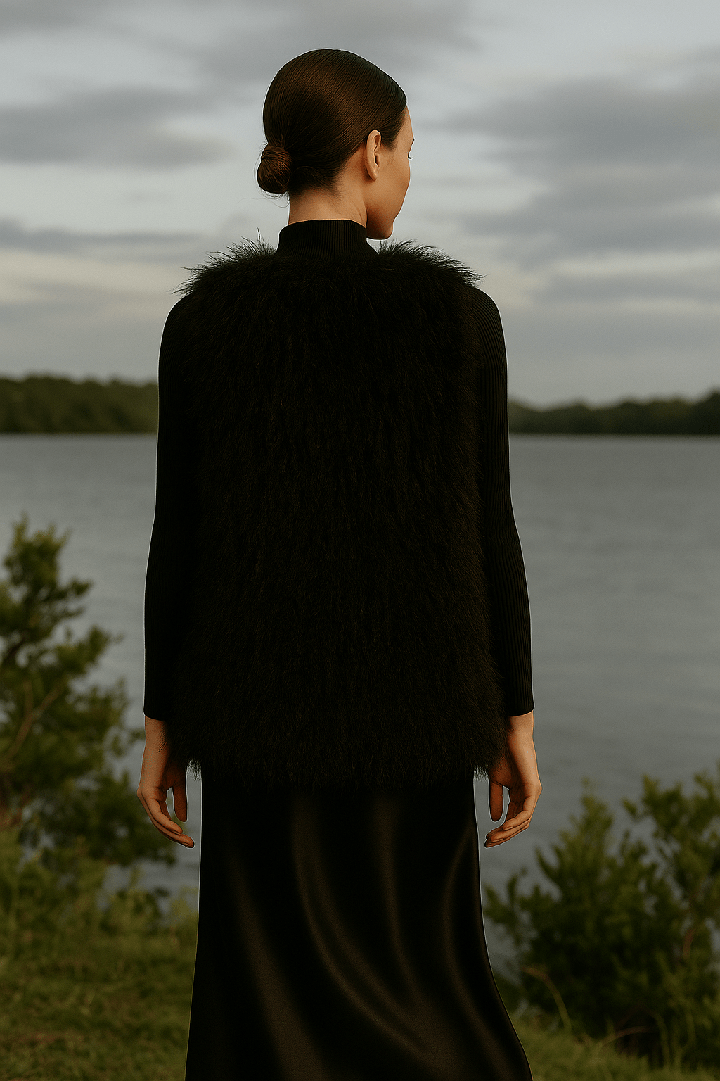 Black Ostrich Feather Vest - Nina Nieves