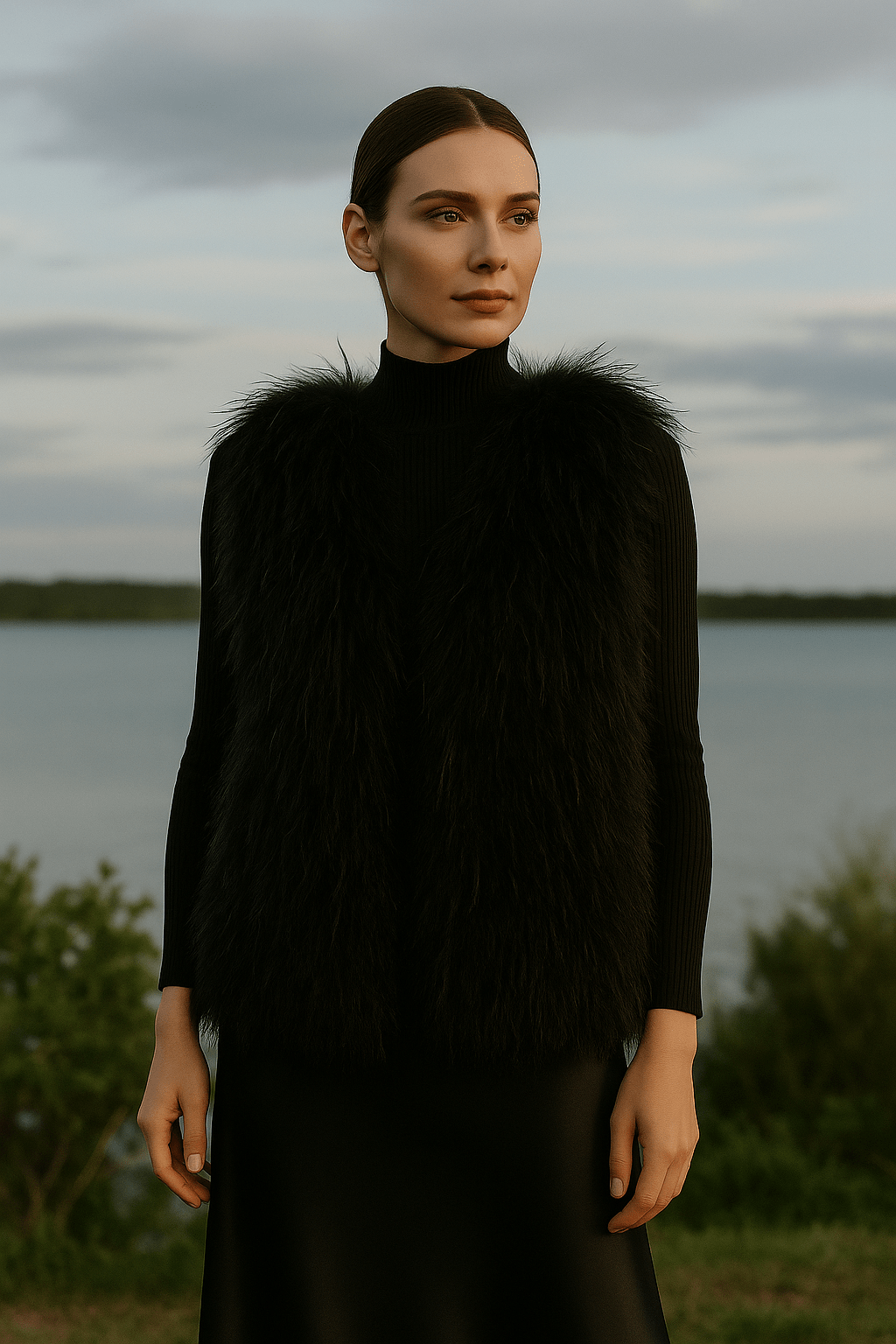 Black Ostrich Feather Vest - Nina Nieves
