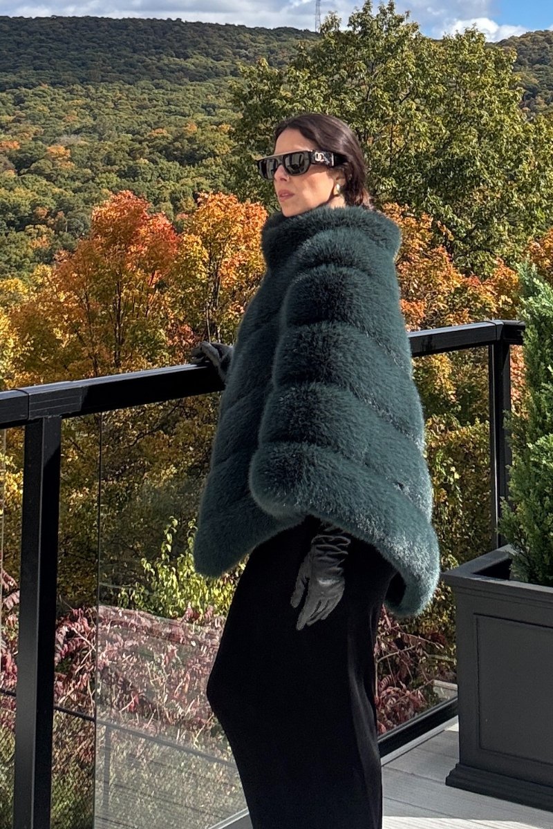 Emerald Faux Fur Channel - Quilted Cape - Nina Nieves