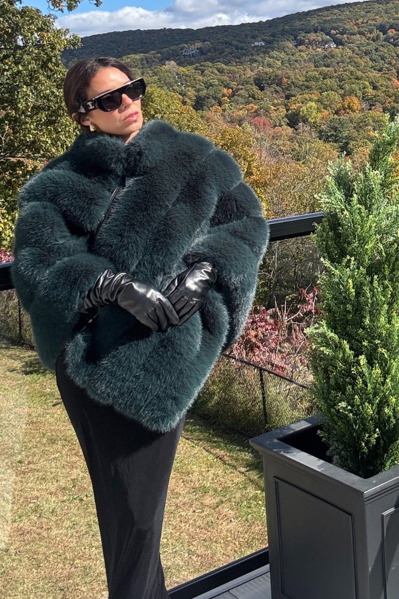 Emerald Faux Fur Channel - Quilted Cape - Nina Nieves