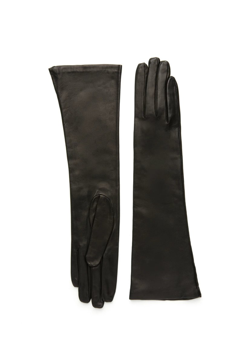 Long Black Lambskin Gloves - Nina Nieves