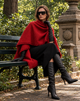Roma Heritage red textured tweed wrap on park bench