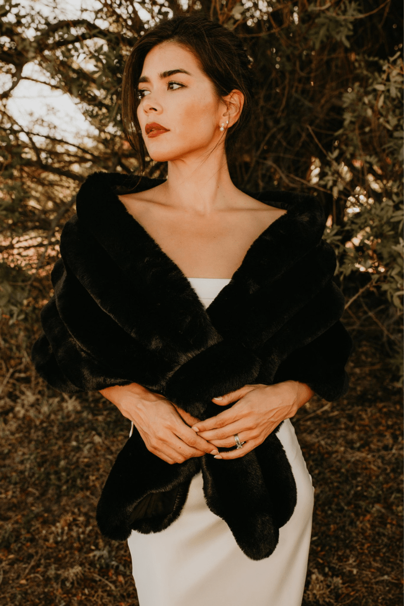 Noir Faux Fur Cape - Nina Nieves