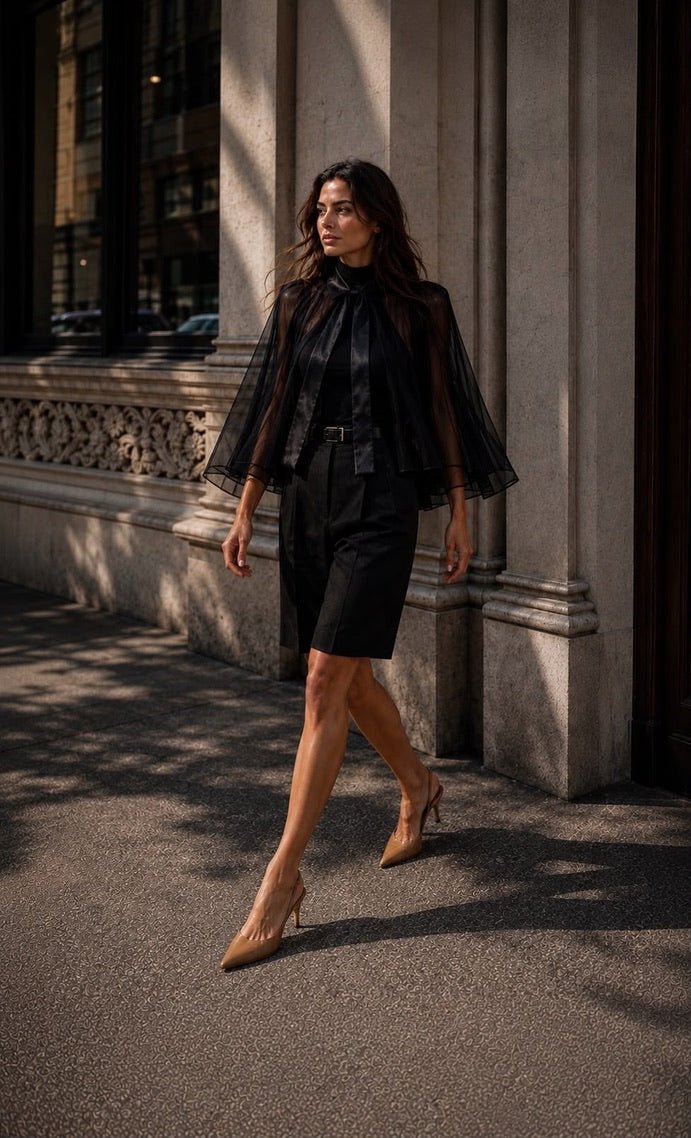 Noir Mini Siena Silk Chiffon Cape - Nina Nieves