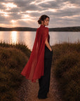 Rouge Silk Chiffon Cape - Nina Nieves